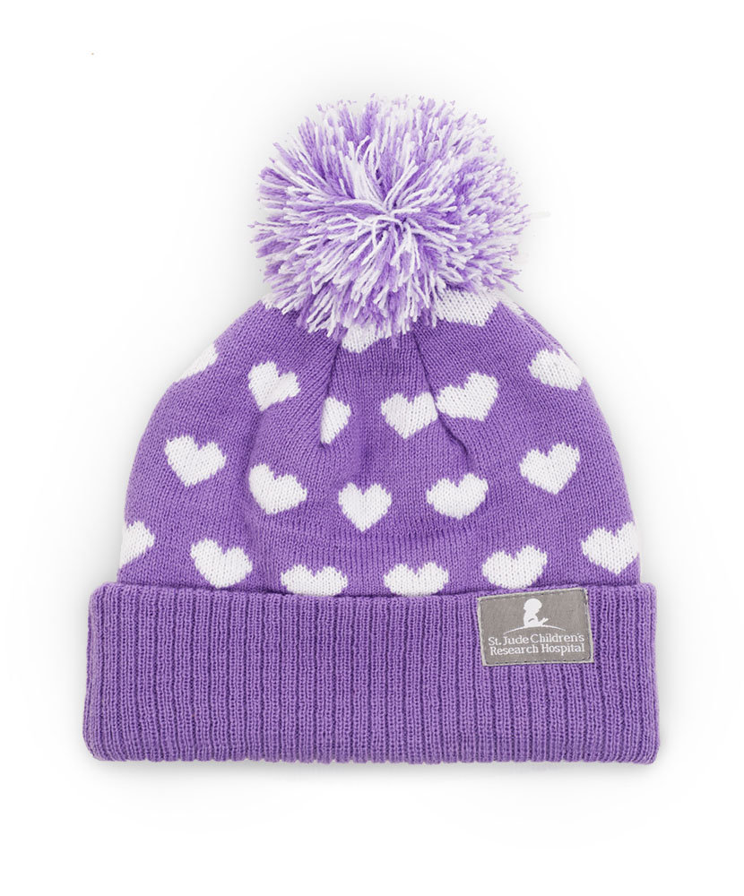 Youth Pom Pom Knit Heart Beanie
