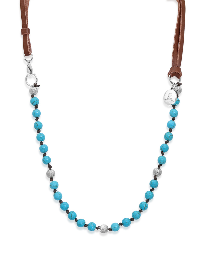 Turquoise & Leather Bead Necklace